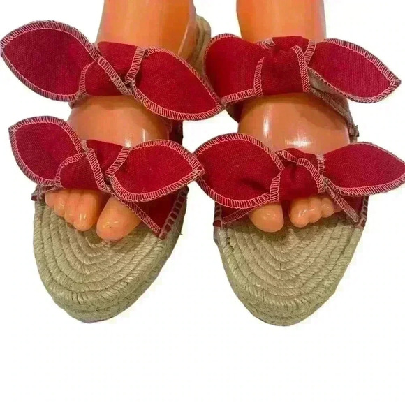 Loeffler Randall Women’s Red Jute Espadrille Sandals Two Bow Strap Size 41 - Picture 8 of 12